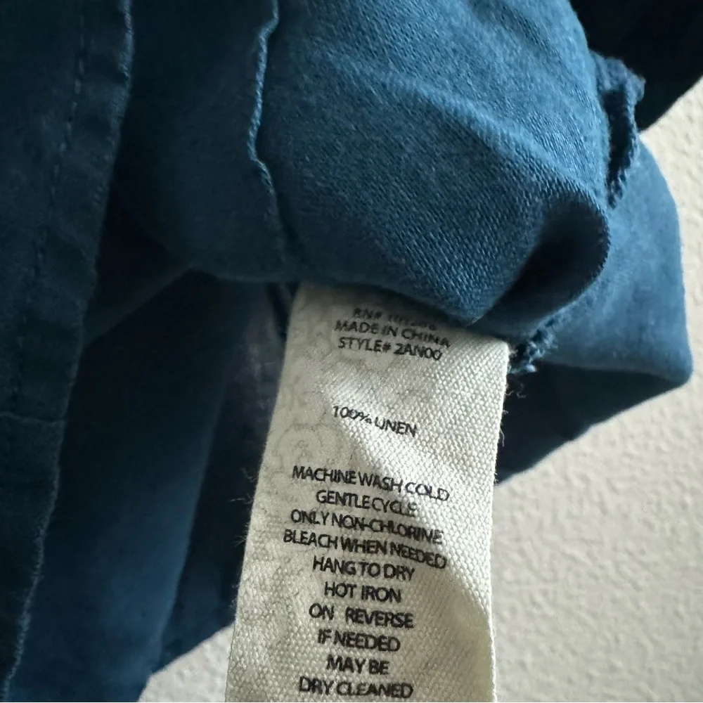 Soft Surroundings Island Breeze Shirt Deep Sea Blue Linen Button Down - Picture 10 of 10